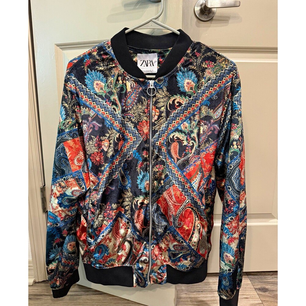 Zara Men’s M Multicolor Paisley Bomber Jacket Full Zip Long Sleeve Short